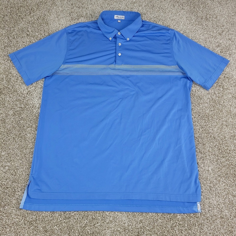 Peter Millar Summer Comfort Mens XL Blue Striped Performance Button Down Polo - Picture 2 of 6